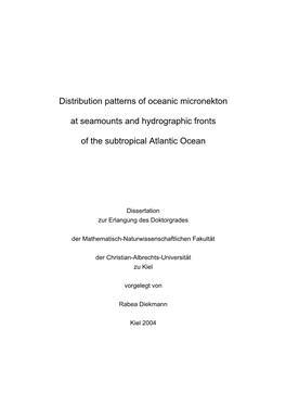 Distribution Patterns of Oceanic Micronekton at Seamounts And