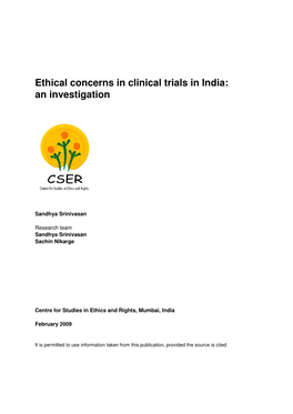 Ethical Concerns in Clinical Trials in India: an Investigation