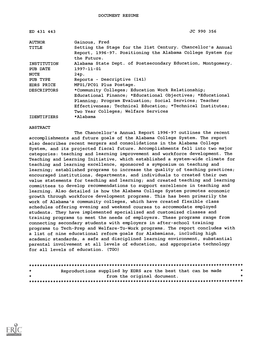 Setting the Stage for the 21St Century. Chancellor's Annual Report, 1996-97. Positioning the Alabama College System for the Future. INSTITUTION Alabama State Dept