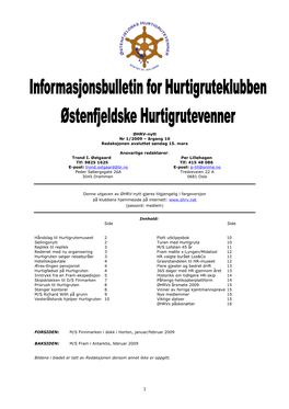 ØHRV-Nytt Nr 1/2009 – Årgang 10 Redaksjonen Avsluttet Søndag 15