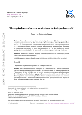 Arxiv:1808.00119V3 [Math.AG] 26 Nov 2020