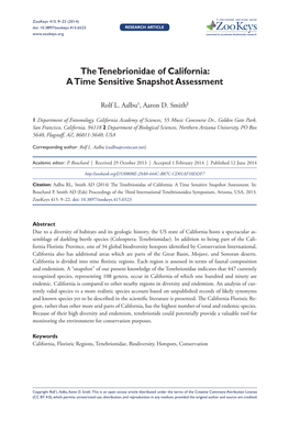 The Tenebrionidae of California: a Time Sensitive Snapshot