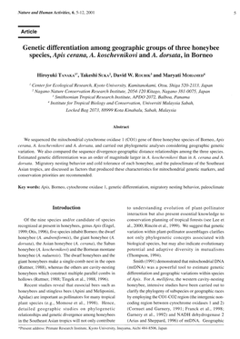 Genetic Differentiation Among Geographic Groups of Three Honeybee