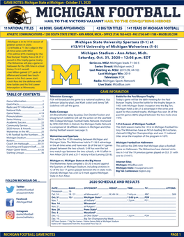 MICHIGAN FOOTBALL GAME NOTES PAGE 1 GAME NOTES: Michigan State at Michigan