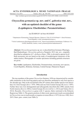 Chrysoclista Germanica Sp. Nov. and C. Gabretica Stat. Nov., with an Updated Checklist of the Genus (Lepidoptera: Elachistidae: Parametriotinae)
