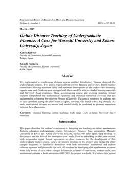 Online Distance Teaching of Undergraduate Finance: a Case for Musashi University and Konan University, Japan