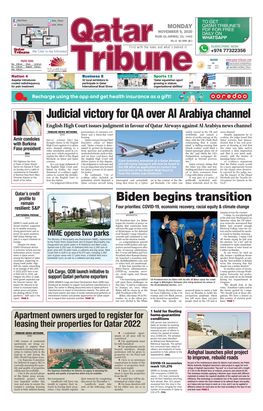 Judicial Victory for QA Over Al Arabiya Channel Biden Begins Transition