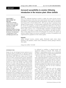 Increased Susceptibility to Enemies Following Introduction in the Invasive Plant Silene Latifolia