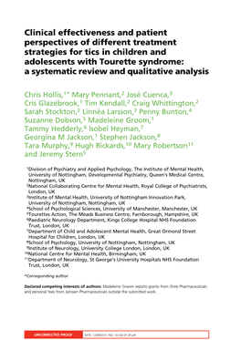 Clinical Effectiveness and Patient Perspectives of Different Treatment Strategies for Tics in Children and Adolescents with Tour