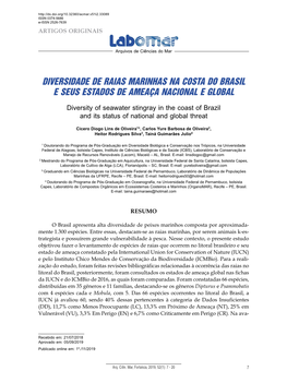 Diversidade De Raias Marinhas Na Costa Do Brasil E Seus Estados De Ameaça Nacional E Global