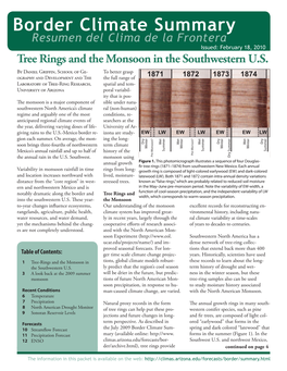 Border Climate Summary Resumen Del Clima De La Frontera Issued: February 18, 2010 Tree Rings and the Monsoon in the Southwestern U.S