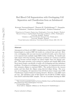 Red Blood Cell Segmentation with Overlapping Cell Separation and Classiﬁcation from an Imbalanced Dataset