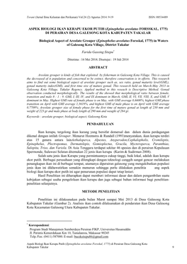 ASPEK BIOLOGI IKAN KERAPU EKOR PUTIH (Epinephelus Areolatus FORSSKAL, 1775) DI PERAIRAN DESA GALESONG KOTA KABUPATEN TAKALAR