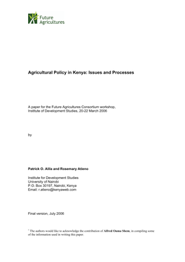 Agricultural Policy in Kenya: Issues and Processes