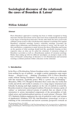 Sociological Discourse of the Relational: the Cases of Bourdieu & Latour1