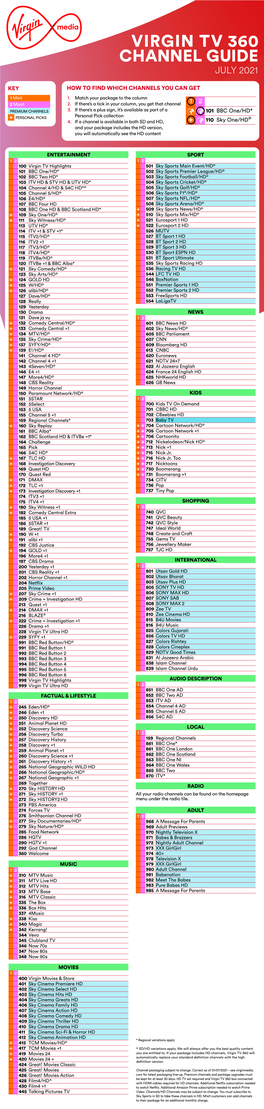 Virgin Tv 360 Channel Guide July 2021