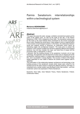 Paimio Sanatorium: Interrelationships Within a Technological System