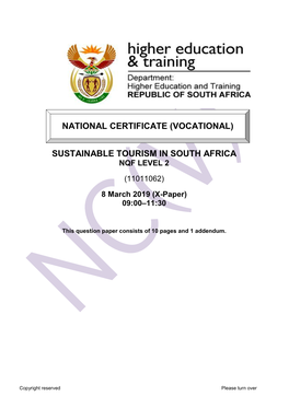 Sustainable Tourism in South Africa National Certificate