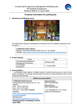 ITU Asia Pacific Spectrum Management Workshop and ITU Satellite Symposium 30 March 2020 & 2-3 April 2020