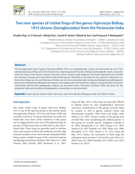 Two New Species of Cricket Frogs of the Genus Fejervarya Bolkay, 1915 (Anura: Dicroglossidae) from the Peninsular India