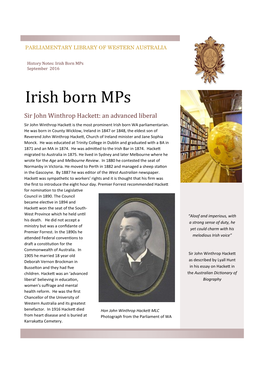 Irish Born Mps September 2016