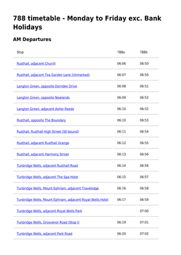 788 Timetable - Monday to Friday Exc