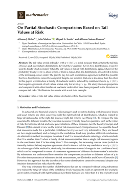 On Partial Stochastic Comparisons Based on Tail Values at Risk