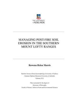 Managing Post-Fire Soil Erosion in the Southern Mount Lofty Ranges