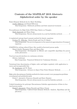 Contents of the MAFELAP 2019 Abstracts Alphabetical Order by the Speaker