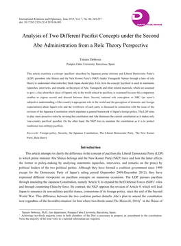 Analysis of Two Different Pacifist Concepts Under the Second Abe Administration from a Role Theory Perspective