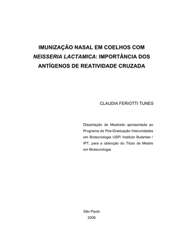 Imunizao Nasal Em Coelhos Com Neisseria Lactamica