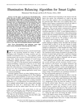 Illumination Balancing Algorithm for Smart Lights Muhammed Taha Koroglu and Kevin M