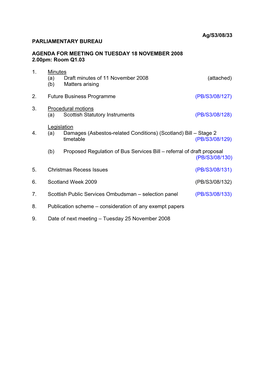 Ag/S3/08/33 PARLIAMENTARY BUREAU AGENDA for MEETING