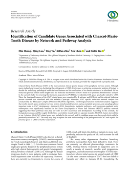 Identification of Candidate Genes Associated with Charcot-Marie- Tooth Disease by Network and Pathway Analysis