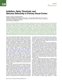 Inhibition, Spike Threshold, and Stimulus Selectivity in Primary Visual Cortex