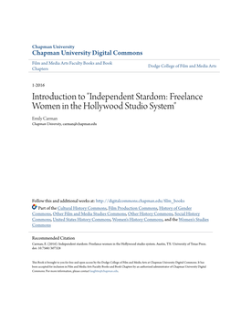 Independent Stardom: Freelance Women in the Hollywood Studio System