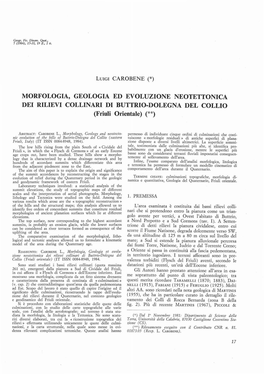 MORFOLOGIA, GEOLOGIA ED EVOLUZIONE NEOTETTONICA DEI RILIEVI COLLINARI DI BUTTRIO-DOLEGNA DEL COLLIO (Friuli Orientale) (**)
