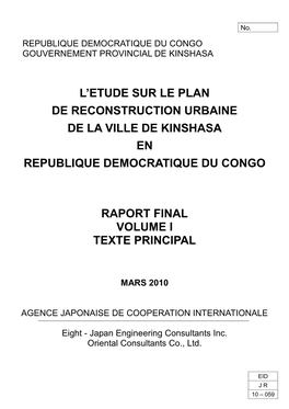 L'etude Sur Le Plan De Reconstruction Urbaine De La Ville De Kinshasa En Republique Democratique Du Congo Raport Final Volume