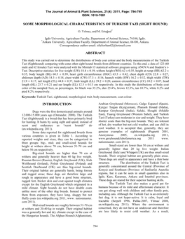 Some Morphological Characteristics of Turkish Tazi (Sight Hound)