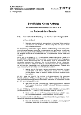 Schriftliche Kleine Anfrage Und Antwort Des Senats