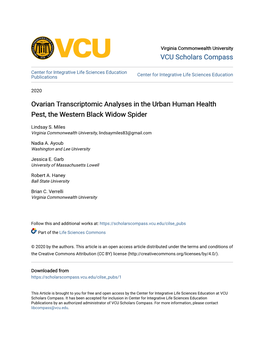 Ovarian Transcriptomic Analyses in the Urban Human Health Pest, the Western Black Widow Spider