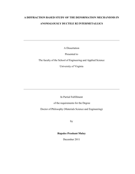 A Diffraction Based Study of the Deformation Mechanisms In