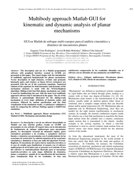 Multibody Approach Matlab GUI for Kinematic and Dynamic Analysis of Planar Mechanisms