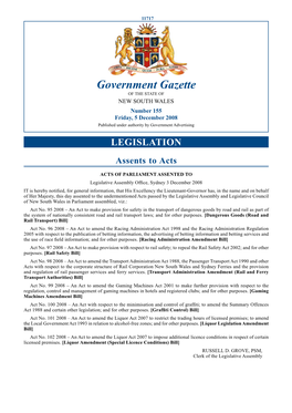 Government Gazette of the STATE of NEW SOUTH WALES Number 155 Friday, 5 December 2008 Published Under Authority by Government Advertising