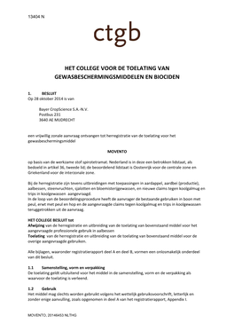 Het College Voor De Toelating Van Gewasbeschermingsmiddelen En Biociden