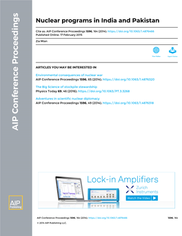 Nuclear Programs in India and Pakistan