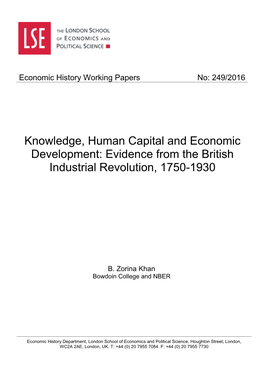 Knowledge, Human Capital and Economic Development: Evidence from the British Industrial Revolution, 1750-1930