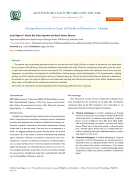 A Comprehensive Study on Causes of Oil Spills and Remediation - a Review