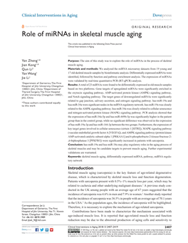 Role of Mirnas in Skeletal Muscle Aging