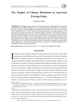 The Origins of Chinese Dissidents in American Foreign Policy